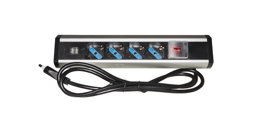 LINK Multipresa Da Tavolo 4 Prese Universali Con 2 Porte Usb E Interruttore Con Coperchio Di Protezione Cavo Mt 1,80 Spina Tripolare Italiana 16A