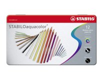 Pastello Aquacolor 1612 - tratto 2,80 mm - colori assortiti - Stabilo - astuccio in metallo 12 pezzi
