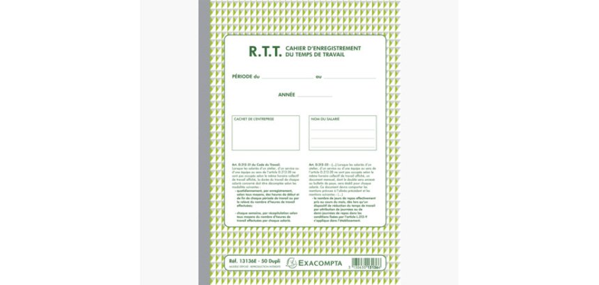 Manifold R.T.T Enregistrement du temps de travail 50 feuillets dupli autocopiants