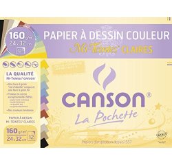 Papier dessin canson mi-teintes claires 160g a4+ coloris assortis pochette 12f