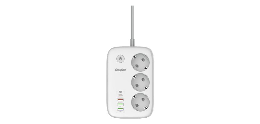 Energizer EPB2500W02EU power extension 2 m 3 AC outlet(s) Indoor White