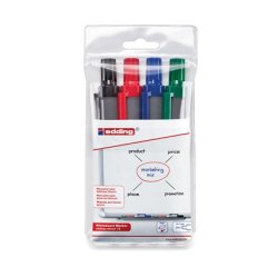 Marqueur edding e12 tableau blanc rétractable rechargeable pointe ogive 1.5/3mm effaçable à sec pochette 4 unités