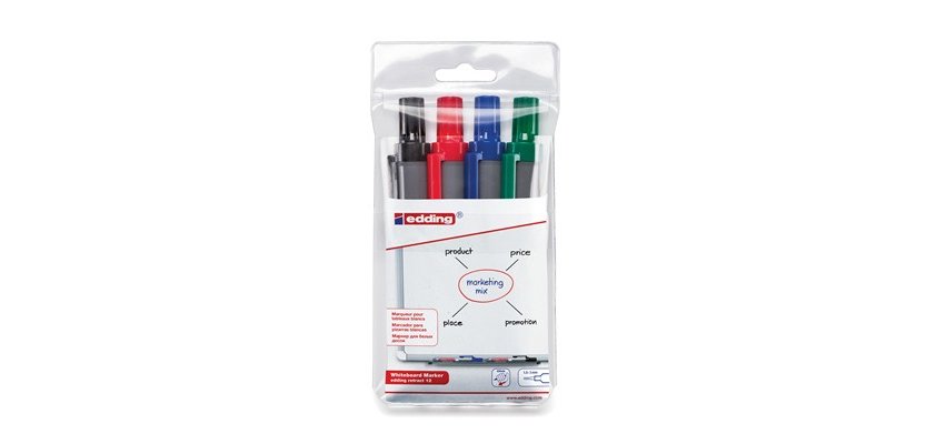 Marqueur edding e12 tableau blanc rétractable rechargeable pointe ogive 1.5/3mm effaçable à sec pochette 4 unités