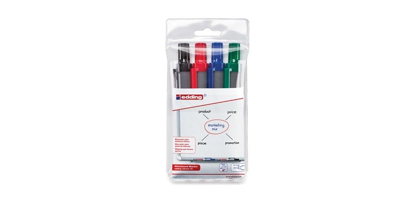 Marqueur edding e12 tableau blanc rétractable rechargeable pointe ogive 1.5/3mm effaçable à sec pochette 4 unités