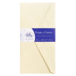 Paquet de 25 enveloppes gommées format DL 11x22cm. Coloris Ivoire