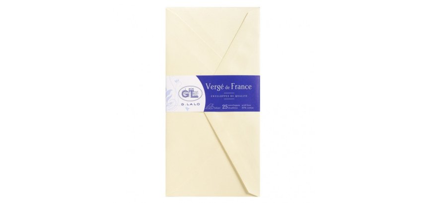 25 enveloppes DL (110x220mm) Vergé de France doublées gommées
