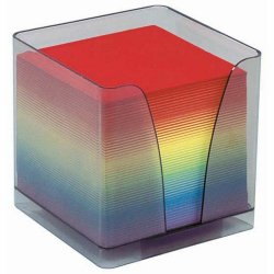 Boîtier plexi transparent + recharge bloc couleur 590 feuilles 80g 9 x 9 x 7.5 cm