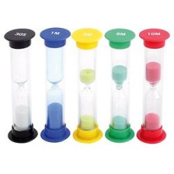 Mesure du temps eduplay sabliers couleur de sable et  duree diffrente lot de 5      coloris assortis