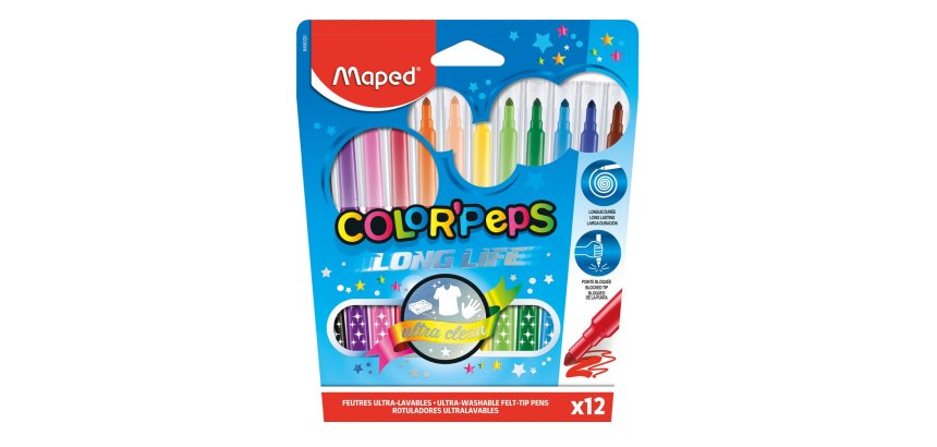 Feutre coloriage maped color'peps triangulaire encre ultra-lavable capuchon ventilé pointe bloquée pochette 12 unités