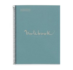 Notebook Eco Emotions, Carton recyclé, A4, quadrillage 5x5 mm, 80 feuilles de 1 couleur, Miquelrius, Bleu.
