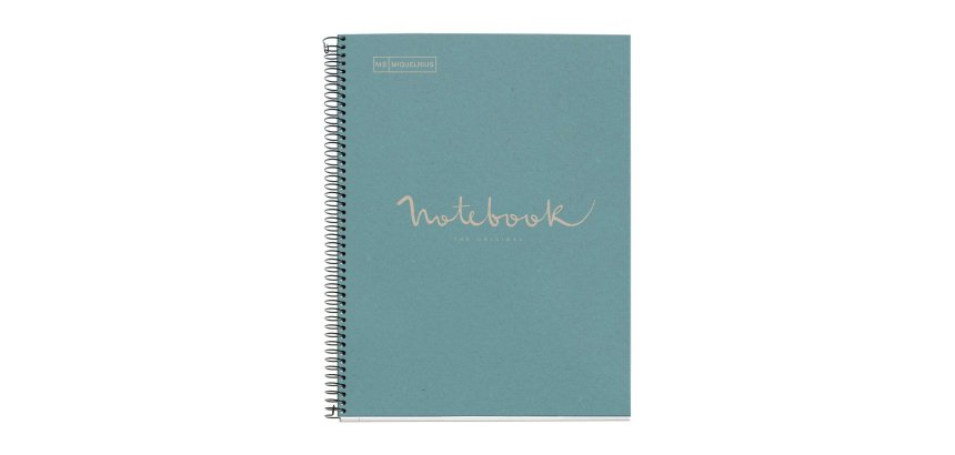 Notebook Eco Emotions, Carton recyclé, A4, quadrillage 5x5 mm, 80 feuilles de 1 couleur, Miquelrius, Bleu.
