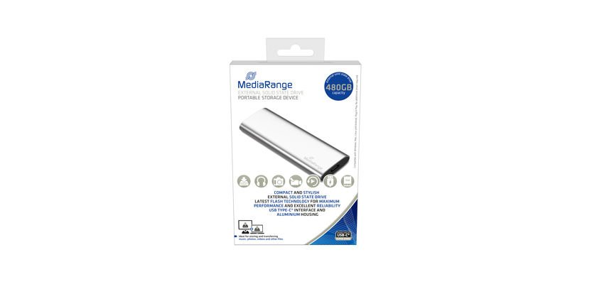 MediaRange MR1102 lecteur à circuits intégrés externe 480 Go USB Type-C 3.2 Gen 2 (3.1 Gen 2) Argent