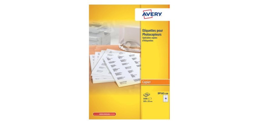 Étiquettes avery 105 x 35 mm blanches coins carrés boîte 1600