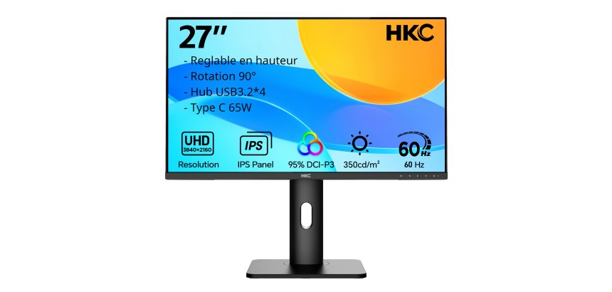 MCL Moniteur 27" IPS UHD, HDMI + DP + Audio + Type C + USB 3.2 + SPK