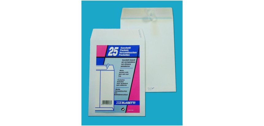 Busta a sacco Mailpack - strip adesivo - 19 x 26 cm - 80 gr - bianco - Blasetti - conf. 100 pezzi