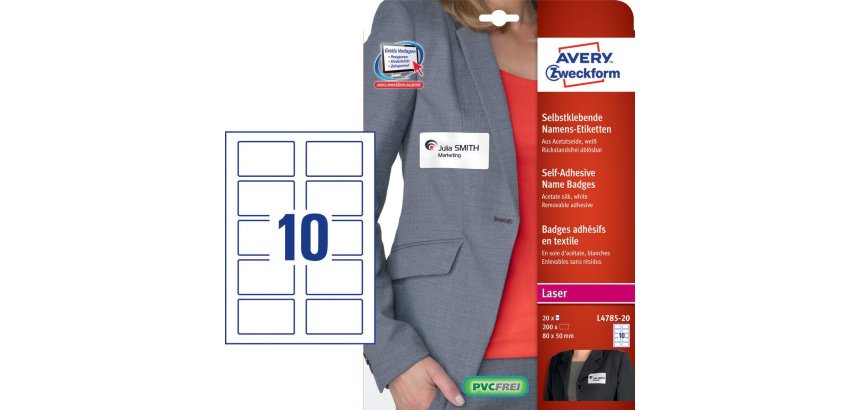 Avery L4785-20 etichetta autoadesiva Rettangolo con angoli arrotondati Rimovibile Bianco 200 pz