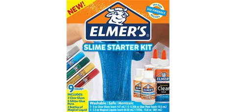 Kit starter elmers fabrication slime coloré 2 flacons de colle 5 glitters 2 liquides magiques
