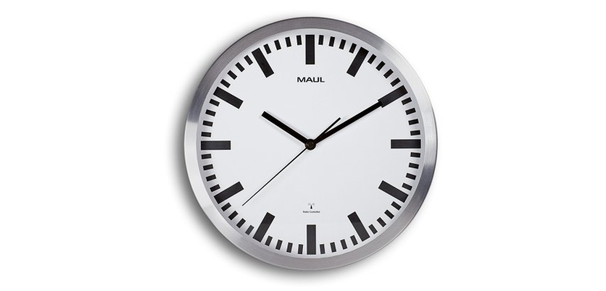 Wanduhr MAULpilot RC Ø305x45mm Aluminium/Weiß mit Batterie