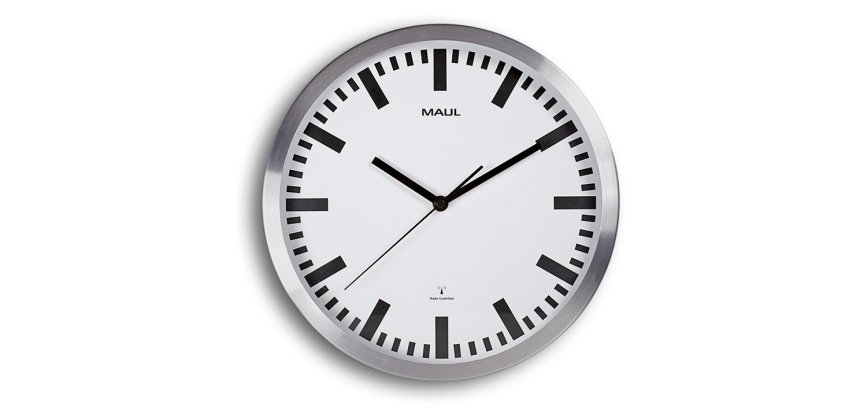 MAULpilot RC wall clock Ø305x45mm aluminum/white with battery