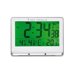 Horloge murale LCD multifonction radio-pilotée livrée 2 piles AAA fournies en ABS L20 x H15 cm Blanc