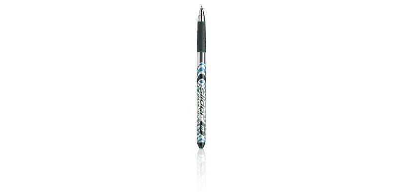 Stylo-bille schneider slider basic viscoglide trait moyen  grip caoutchouc sechage rapide neutre en co2 couleur noir
