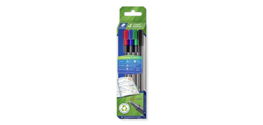 Feutre staedtler triplus fineliner 334 r pointe extra  fine 0,3mm ergonomique        coloris assortis etui 4 unites