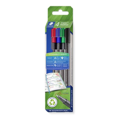 Feutre staedtler triplus fineliner 334 r pointe extra  fine 0,3mm ergonomique        coloris assortis etui 4 unites