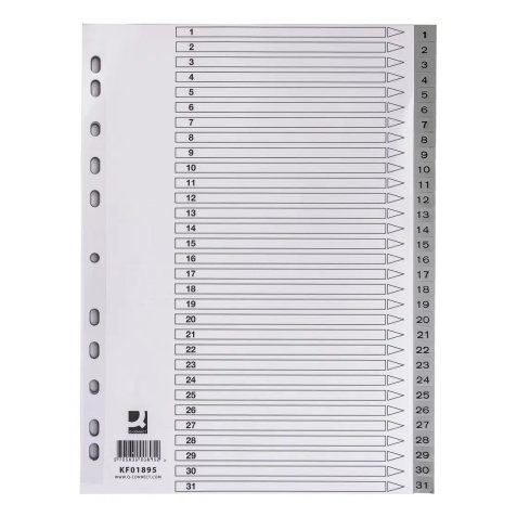 Intercalaire q-connect numerique 1-31 plastique 31   positions a4 indice           multiperfore