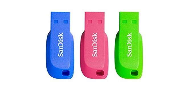 SanDisk Cruzer Blade - Clé USB - 16 Go - USB 2.0 - bleu, vert, rose (pack de 3)