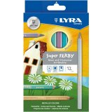 Etui crayons de couleur super ferby lyra forme triangulaire bois 12cm mine 6mm 12 unites  coloris metalliques assortis