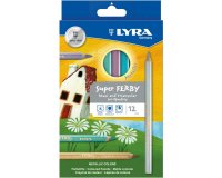 Etui crayons de couleur super ferby lyra forme triangulaire bois 12cm mine 6mm 12 unites  coloris metalliques assortis
