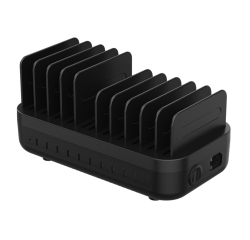 DLH Station de charge 200W USB-C avec 10 emplacements pour tablettes et smartphones - 10 ports USB-C 20W Power Delivery (PD) - Interrupteur ON/OFF - Séparateurs amovibles - Socle antidérapant - Livrée avec câble secteur