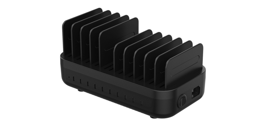 DLH Station de charge 200W USB-C avec 10 emplacements pour tablettes et smartphones - 10 ports USB-C 20W Power Delivery (PD) - Interrupteur ON/OFF - Séparateurs amovibles - Socle antidérapant - Livrée avec câble secteur