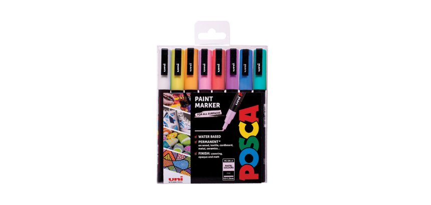 Marqueur posca pc3m gouache base eau couvrante inodore    pointe conique fine coloris   pastel assortis 8un
