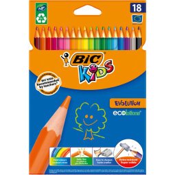 Evolution ECOlutions Crayons de Couleur - Coloris Assortis, Etui Carton de 18