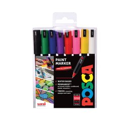 Marqueur posca pointe calibrée extra-fine coloris métallisés blanc noir or argent bleu vert rouge et rose 8 unités