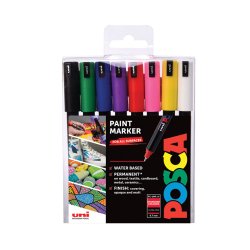 Marqueur posca pointe calibrée extra-fine coloris métallisés blanc noir or argent bleu vert rouge et rose 8 unités