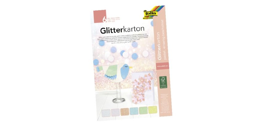 Carton a paillettes folia basic 300g/m2 bloc colle en   tete 170x245mm coloris        assortis pastel 6 feuilles