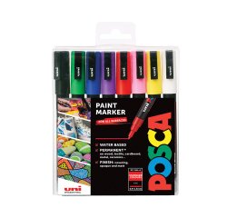 Marqueur Uni-Ball Posca PC3M pointe ogive 0,9 à 1,3 mm couleurs assorties - Etui de 8