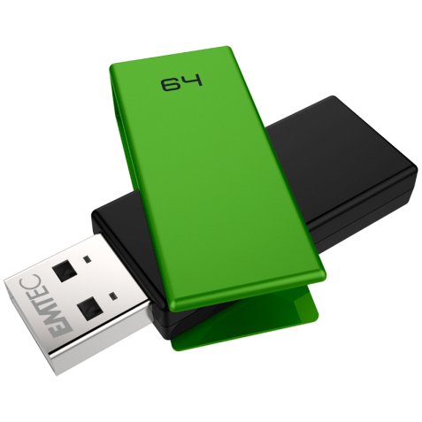 Cle usb emtec 2.0 c350 brick pivotante 64gb vitesse        lecture 15mbs ecriture mb/s   coloris vert
