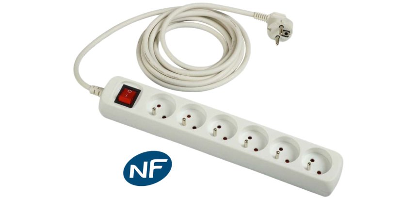DLH Multiprise secteur (NF) munie de 6 prises avec interrupteur