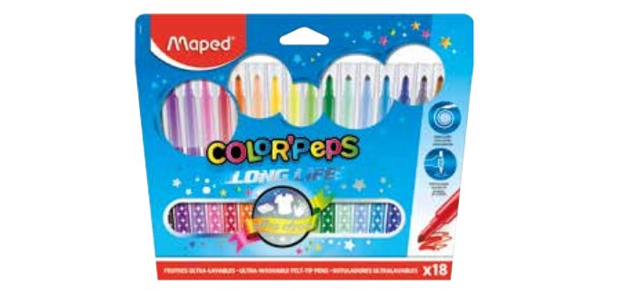 Feutre coloriage maped color'peps triangulaire encre ultra-lavable capuchon ventilé pointe bloquée pochette 18 unités