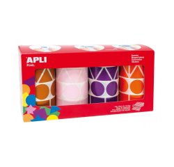 Gommette geante apli kids geometrique 4 coloris assortisviolet marron rose orange pack4 rouleaux 5428 unites