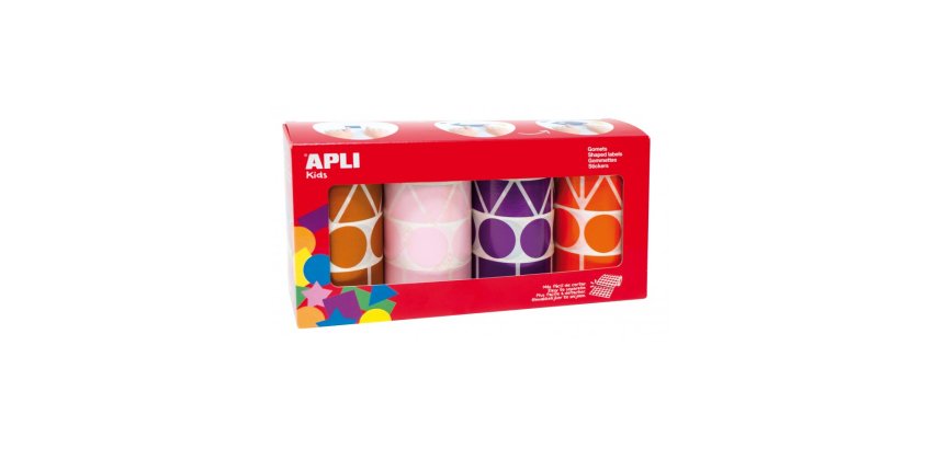 Gommette geante apli kids geometrique 4 coloris assortisviolet marron rose orange pack4 rouleaux 5428 unites