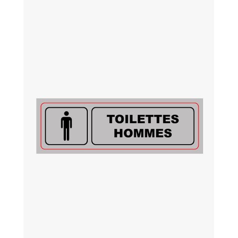 Plaque de signalisation auto-adhésive couleur aluminium en plastique 17 x 5 cm - Toilettes hommes