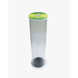 Collecteur de piles usagees viso acrylique fond mousse couvercle amovible parfaite stabilite diametre 20cm hauteur 25cm