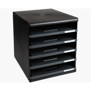 Module de classement 5 tiroirs ouverts, format A4 +. Dim (l x h x p) : 28,8 x 32 x 35 cm. Noir