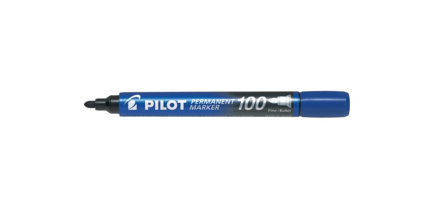 Marqueur pilot 100 permanent pointe ogive fine 1/4,5mm      résiste à l'eau coloris bleu