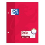 Feuilles simples Oxford 17x22cm grands carreaux seyès 200 pages étui carte rouge