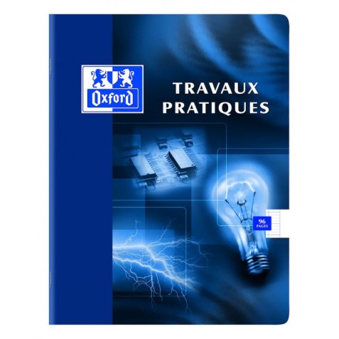 Cahier Oxford de travaux pratiques 17x22cm grands carreaux seyès/uni blanc 96 pages agrafées couverture carte coloris assortis